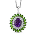 D'Joy African Amethyst and Multi Gemstone 4.80 ctw Floral Pendant in Platinum Over Sterling Silver with Stainless Steel Necklace 20 Inches - Sticky add to cart bar