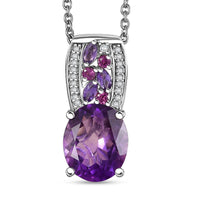 Karis African Amethyst and Multi Gemstone 4.50 ctw Blooming Pendant in Platinum Bond with Stainless Steel Necklace 20 Inches