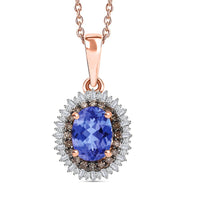Premium Tanzanite, Natural Champagne and White Diamond Pendant Necklace in Rhodium Over Sterling Silver 20 Inches 1.75 ctw