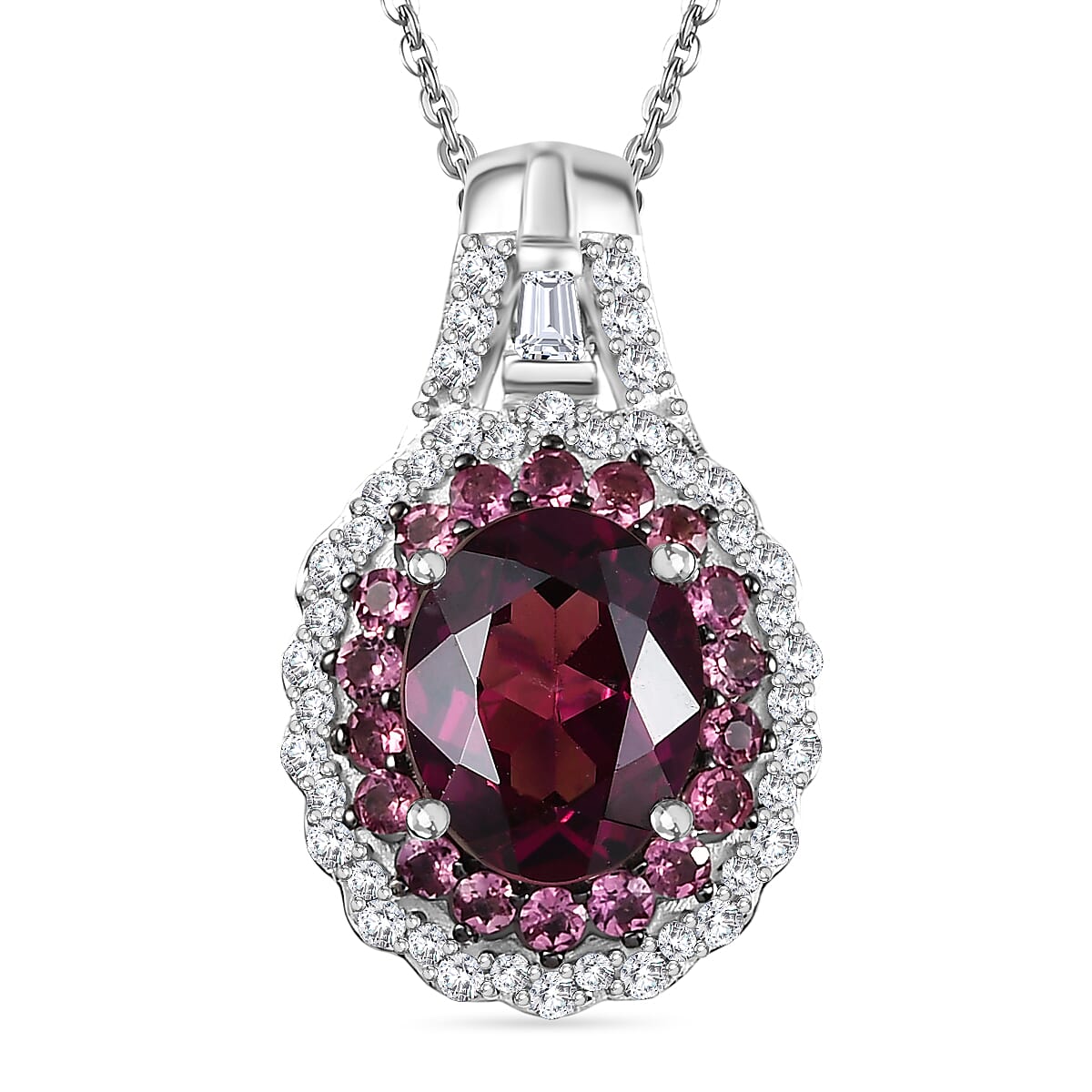 Orissa Rhodolite Garnet and Multi Gemstone 3.15 ctw Water Ripples Pendant Necklace in Rhodium Over Sterling Silver 20 Inches
