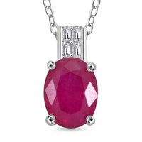 Niassa Ruby (FF) and Diamond 3.00 ctw Pendant Necklace 18 Inches in Rhodium Over Sterling Silver