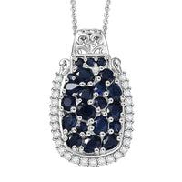 (Do Not Schedule For LS) D'Joy Premium Kanchanaburi Blue Sapphire and Moissanite 3.25 ctw Gilded Dynasty Pendant Necklace in Rhodium Over Sterling Silver 20 Inches