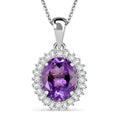 D'Joy Premium Moroccan Amethyst and Moissanite 3.70 ctw Regal Bloom Pendant Necklace in Rhodium Over Sterling Silver 20 Inches - Sticky add to cart bar