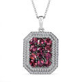 D'Joy Premium Ouro Fino Rubellite and White Zircon 3.00 ctw Crown Cluster Pendant Necklace in Rhodium Over Sterling Silver 20 Inches - Sticky add to cart bar