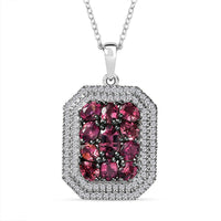 D'Joy Premium Ouro Fino Rubellite and White Zircon 3.00 ctw Crown Cluster Pendant Necklace in Rhodium Over Sterling Silver 20 Inches