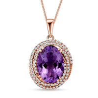 AAA Rose De France Amethyst and White Zircon 6.25 ctw Eternity Swirl Pendant with Necklace 20 Inches in Vermeil Rose Gold Over Sterling Silver