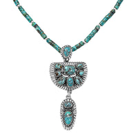 D'Joy Artisan Crafted Premium Blue Moon Turquoise Pendant with Royston Turquoise 60.35 ctw Beaded Necklace in Black Oxidized Sterling Silver 20 Inches