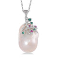 Organic Shape Baroque Freshwater Pearl and Simulated Multi Color Diamond Pendant Necklace in Stainless Steel 20 Inches - Sticky add to cart bar