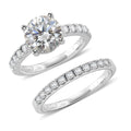 D'Joy Moissanite (Rnd 9mm) Set of 2 Ring in Rhodium Over Sterling Silver (Size 7.0) 3.90 ctw - Sticky add to cart bar