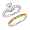 D'Joy Moissanite (Rnd 9mm) Set of 2 Ring in Rhodium Over Sterling Silver (Size 7.0) 3.90 ctw - Sticky add to cart bar