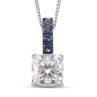 D'Joy Moissanite (Rnd 9mm) Pendant Necklace (18 Inches) in Rhodium Over Sterling Silver 2.80 ctw