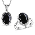 2 Piece Set Thai Black Spinel 15.10 ctw Ring and Pendant Necklace 20 Inches in Stainless Steel - Sticky add to cart bar
