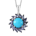 D'Joy Premium Sleeping Beauty Turquoise and  Tanzanite 3.00 ctw Floral Pendant Necklace 20 Inches in Rhodium Over Sterling Silver - Sticky add to cart bar