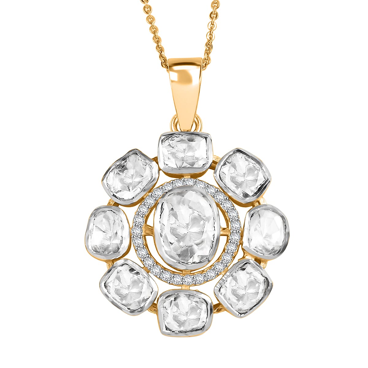 D'Joy Polki Moissanite 1.25 ctw Pendant Necklace 20 Inches in 18K Vermeil Yellow Gold Over Sterling Silver