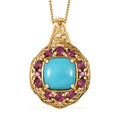 D'Joy Premium Sleeping Beauty Turquoise, Orissa Rhodolite Garnet 4.75 ctw Twilight Bloom Pendant Necklace 20 Inches in 18K Vermeil Yellow Gold Over Sterling Silver - Sticky add to cart bar