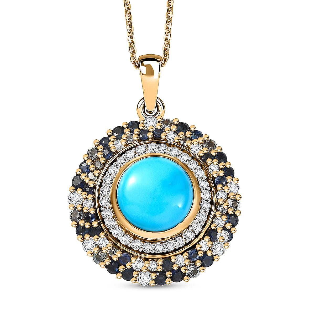 D'Joy Premium Sleeping Beauty Turquoise and Multi Gemstone 5.85 ctw Enchanted Bloom Pendant Necklace in 18K Vermeil Yellow Gold Over Sterling Silver 20 Inches