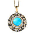 D'Joy Premium Sleeping Beauty Turquoise and Multi Gemstone 5.85 ctw Enchanted Bloom Pendant Necklace in 18K Vermeil Yellow Gold Over Sterling Silver 20 Inches - Sticky add to cart bar