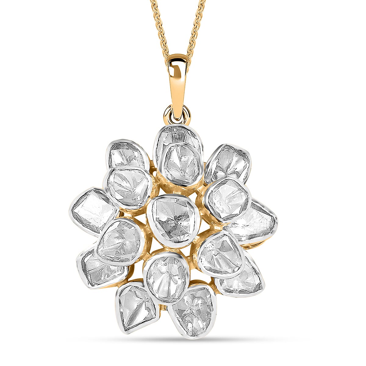 D'Joy Polki Moissanite 3.80 ctw Pendant Necklace 20 Inches in 18K Vermeil Yellow Gold Over Sterling Silver