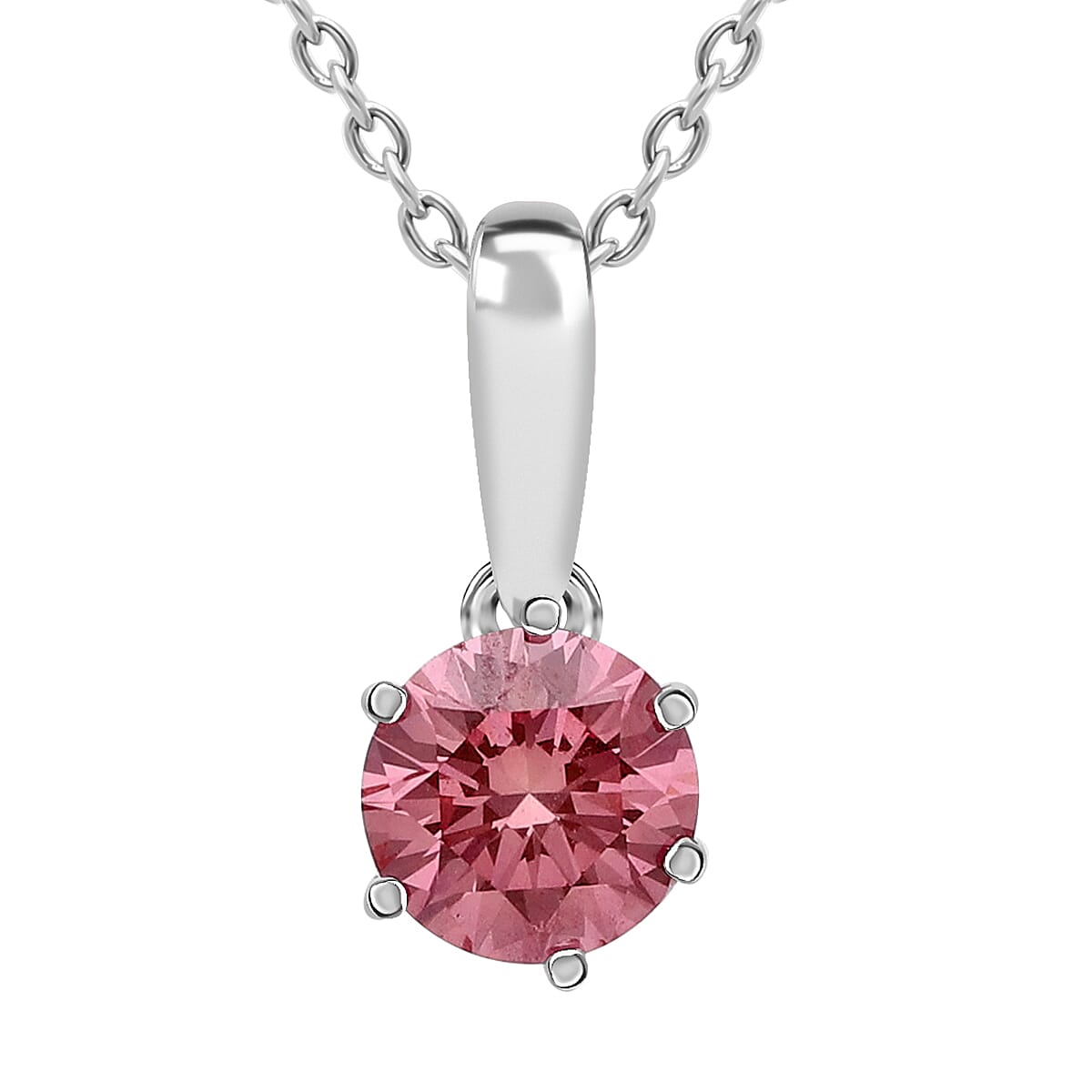 Luxuriant Lab Grown Pink Diamond VS 0.50 ctw Blush Crown Pendant Necklace in Rhodium Over Sterling Silver 20 Inches