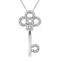 Diamond 0.10 ctw Key Pendant Necklace in Rhodium Over Sterling Silver 18 Inches
