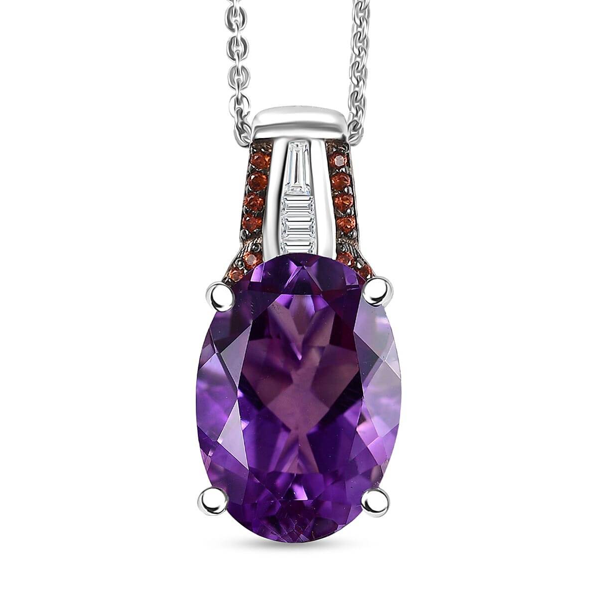 D'Joy Premium Moroccan Amethyst and Multi Gemstone 5.65 ctw Royal Twilight Pendant Necklace in Rhodium Over Sterling Silver 20 Inches