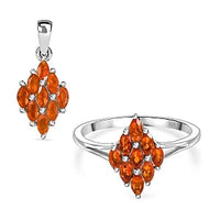 Fire Opal 1.16 ctw Ring (Size 10) and Pendant in Rhodium Over Sterling Silver