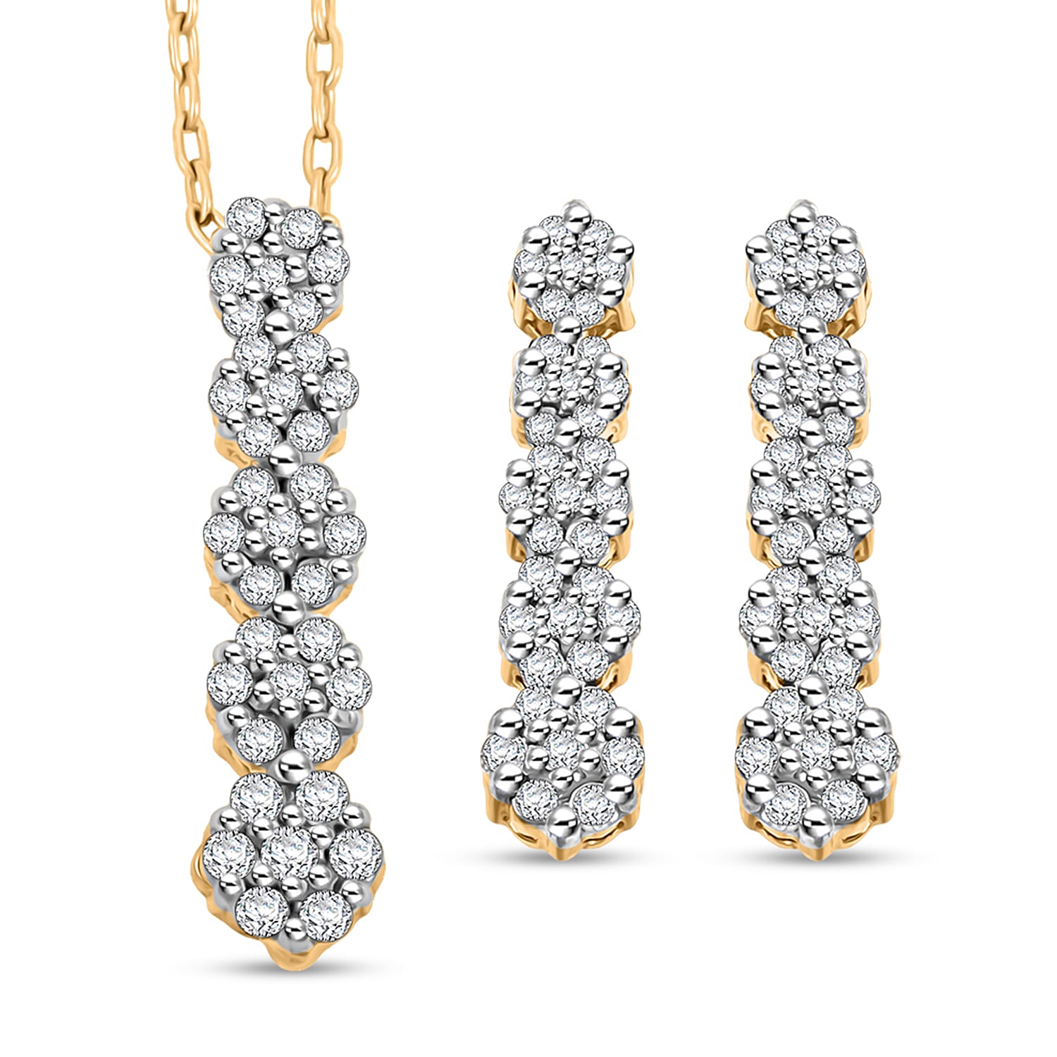 Diamond 0.50 ctw Earrings and Pendant Necklace in 14K Yellow Gold Over Sterling Silver 18 Inches