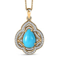 D'Joy Premium Sleeping Beauty Turquoise, Moissanite Royal Bloom 4.40 ctw Pendant Necklace 20 Inches in 18K Vermeil Yellow Gold Over Sterling Silver - Sticky add to cart bar