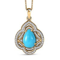 D'Joy Premium Sleeping Beauty Turquoise, Moissanite Royal Bloom 4.40 ctw Pendant Necklace 20 Inches in 18K Vermeil Yellow Gold Over Sterling Silver