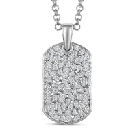 White Zircon 2.80 ctw Mens Dogtag Pendant Necklace in Rhodium Over Sterling Silver 24 Inches