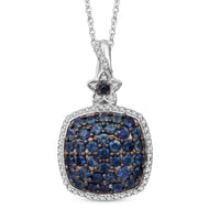 Kanchanaburi Blue Sapphire and White Zircon 2.30 ctw Pendant Necklace in Rhodium Over Sterling Silver 20 Inches