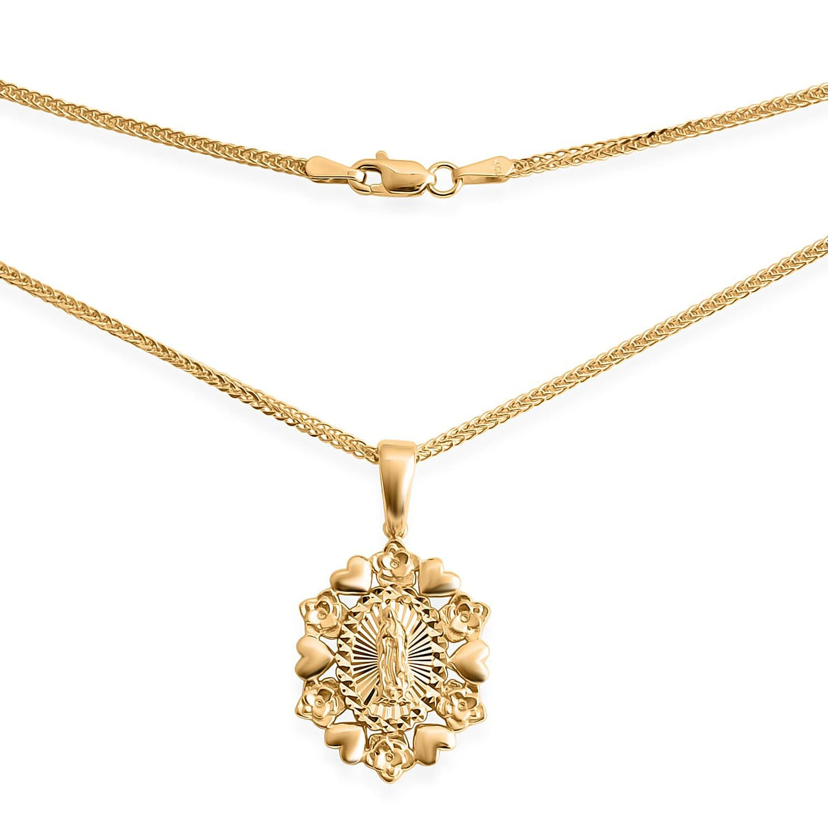 Golden Our Lady of Guadalupe Pendant Necklace in 10K Yellow Gold 4.13