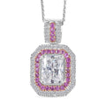 D'Joy Moissanite and Madagascar Pink Sapphire 3.40 ctw Art Deco Pendant Necklace in Rhodium Over Sterling Silver 20 Inches - Sticky add to cart bar