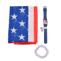Strada Japanese Movement American Flag Pattern Watch with Blue Faux Leather Band and Matching Wooden Beaded Stretch Bracelet and Kimono