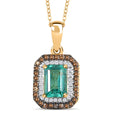 D'Joy Premium Kagem Zambian Emerald, Natural Champagne and White Diamond 0.75 ctw Art Deco Pendant Necklace in 18K Vermeil Yellow Gold Over Sterling Silver 20 Inches - Sticky add to cart bar