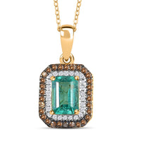 D'Joy Premium Kagem Zambian Emerald, Natural Champagne and White Diamond 0.75 ctw Art Deco Pendant Necklace in 18K Vermeil Yellow Gold Over Sterling Silver 20 Inches