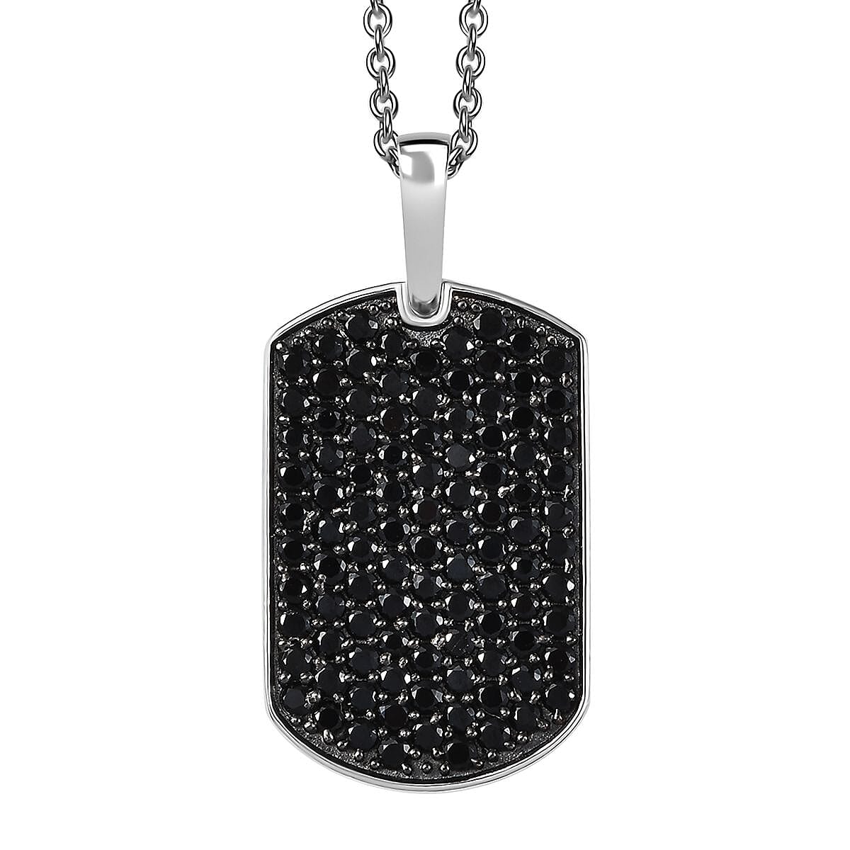 Karis Thai Black Spinel 2.60 ctw Dogtag Pendant in Platinum Bond with Stainless Steel Necklace 20 Inches