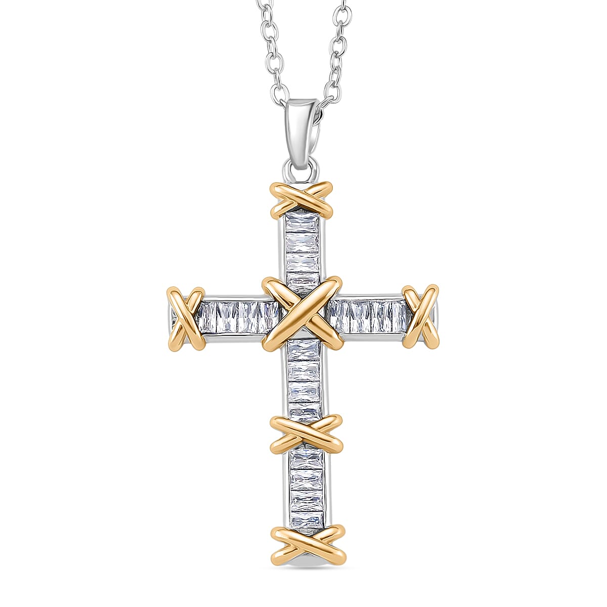 Karis Simulated Diamond Pendant Necklace in 18K YG Plated and Platinum Bond 20-22 Inches