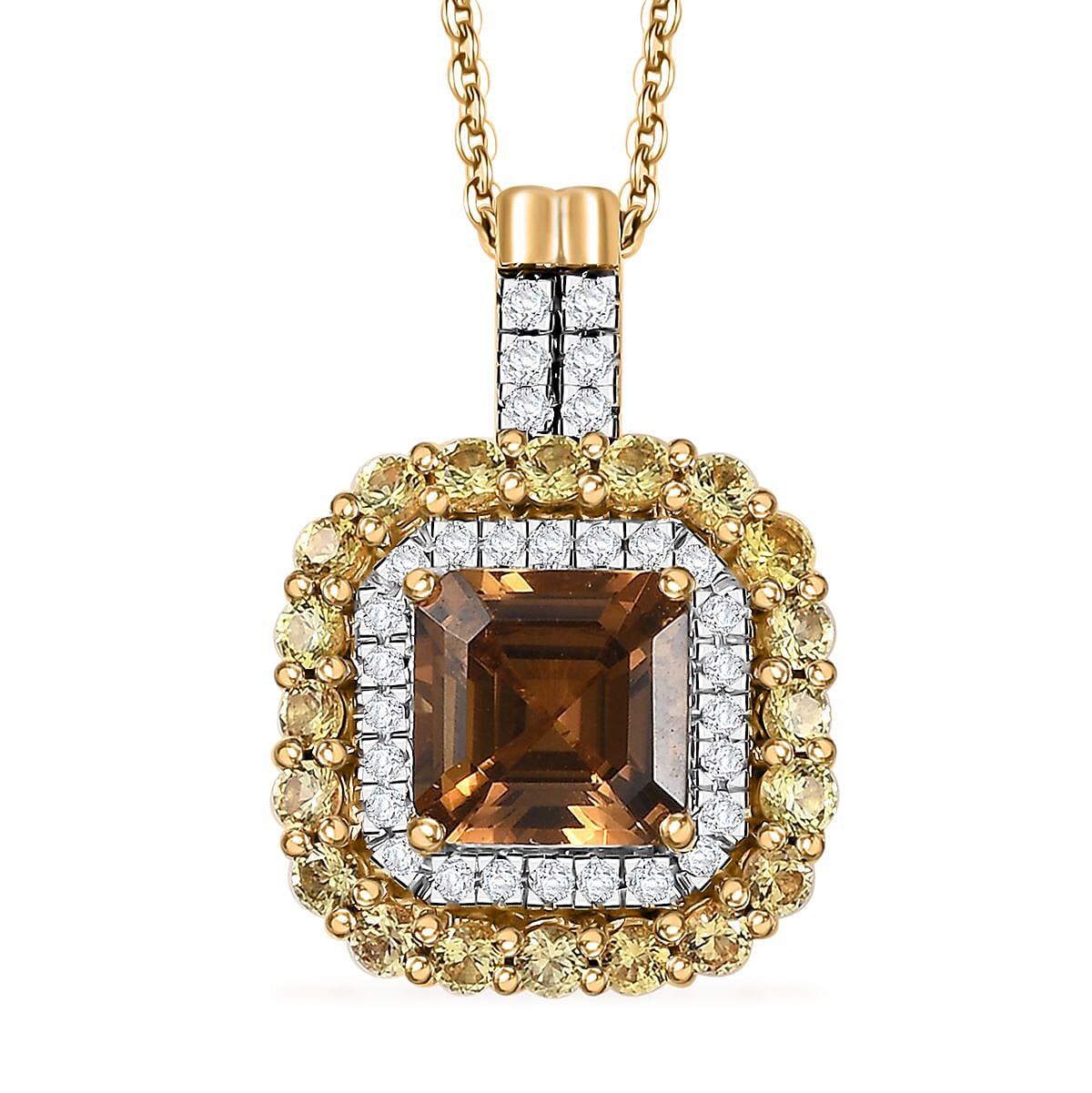 D'Joy AAA Golden Turkizite and Multi Gemstone 3.00 ctw Solar Blaze Pendant Necklace in 18K Vermeil Yellow Gold Over Sterling Silver 18 Inches