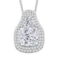 D'Joy Moissanite (Cush 9x9mm) Pendant Necklace (18 Inches) in Rhodium Over Sterling Silver 4.40 ctw