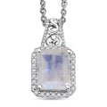 D'Joy Moon Glow Moonstone and White Zircon 3.70 ctw Art Deco Pendant in Platinum Over Sterling Silver with Stainless Steel Necklace 20 Inches - Sticky add to cart bar