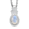 D'Joy Moon Glow Moonstone and White Zircon 1.70 ctw Moonlit Majesty Pendant in Platinum Over Sterling Silver with Stainless Steel Necklace 20 Inches - Sticky add to cart bar
