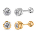 Set of 2 - Poke Free Moissanite Stud Earrings in Vermeil YG and Rhodium Over Sterling Silver 1.00 ctw (Del. In 10-12 Days) - Sticky add to cart bar