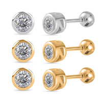 Set of 3 - Poke Free Moissanite Stud Earrings in Rhodium and Vermeil YG Over Sterling Silver 1.50 ctw (Del. In 10-12 Days)