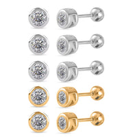 Set of 5 - Poke Free Moissanite Stud Earrings in Rhodium Over and Vermeil YG Over Sterling Silver 2.50 ctw (Del. In 10-12 Days)