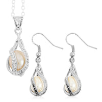 2 Piece Set - Freshwater Pearl Earrings and Pendant Necklace (18 Inches) in Silvertone