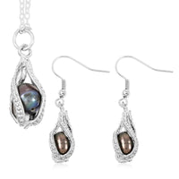 2 Piece Set - Freshwater Pearl Earrings and Pendant Necklace (18 Inches) in Silvertone