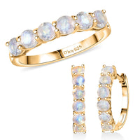 D'Joy Moon Glow Moonstone 3.25 ctw Hoop Earrings and Ring in 18K Vermeil Yellow Gold Over Sterling Silver