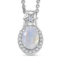 D'Joy Moon Glow Moonstone and White Zircon 2.30 ctw Moon & Star Pendant Necklace 20 Inches in Rhodium Over Sterling Silver - Sticky add to cart bar