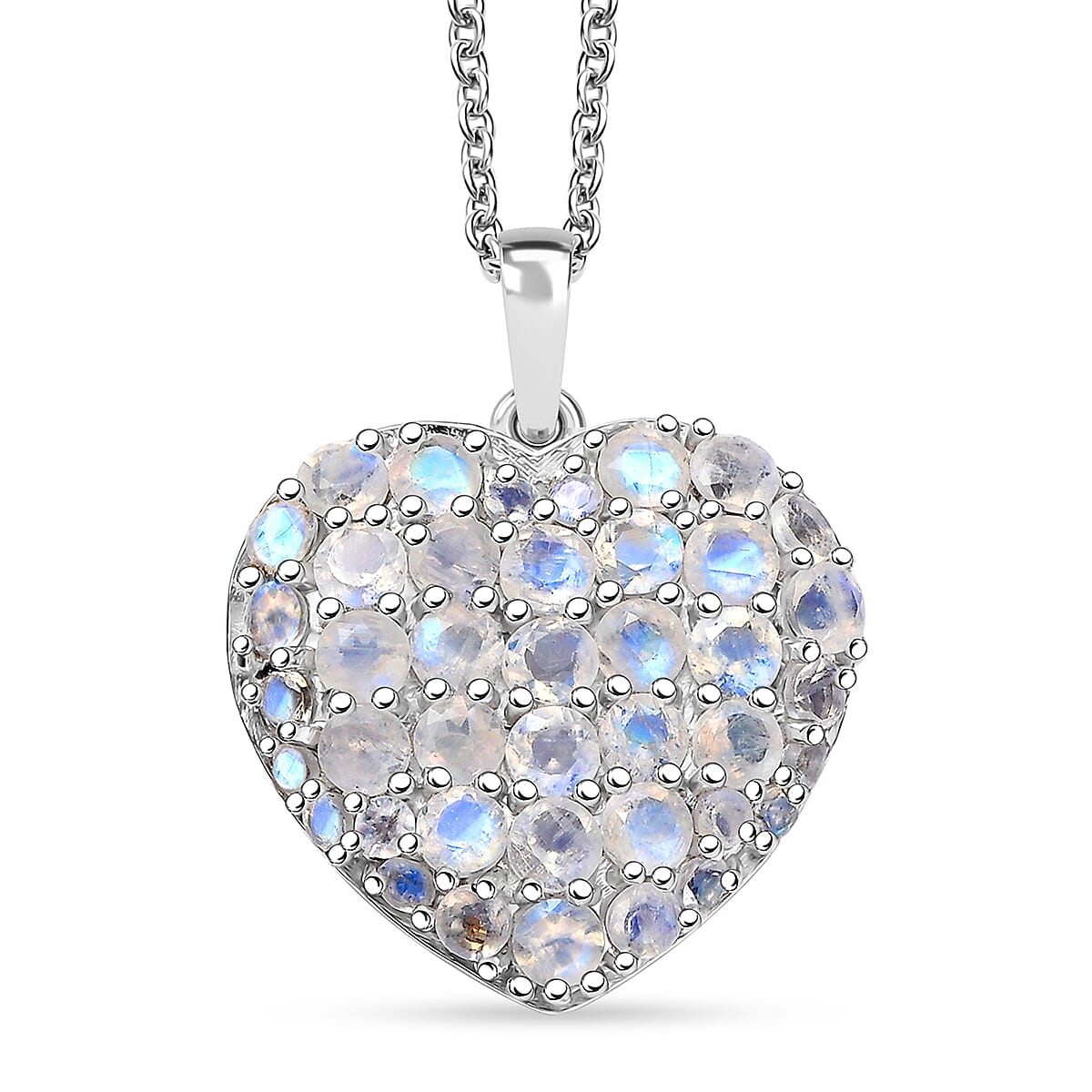 EverTrue Moon Glow Moonstone 3.65 ctw Aurora Heart Pendant in Platinum Bond with Stainless Steel Chain 20 Inches
